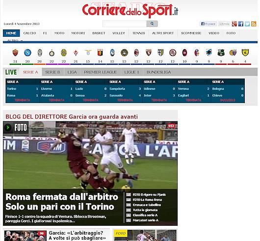 La pagina del Corriere dello Sport