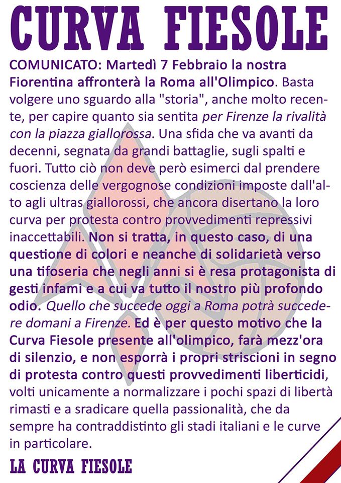 comunicato curva Fiesole