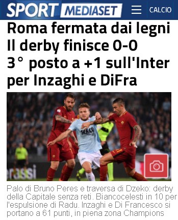 Lazio-Roma secondo Sport Mediaset
